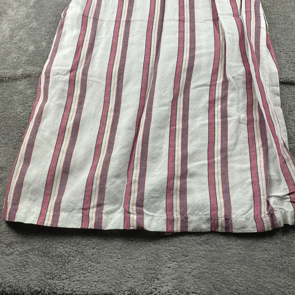 LOFT Linen Shift Dress Button Down Tie Belt Womens 2P Petite Striped White Pink - Picture 12 of 13